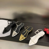 Summer New Personalized Pointed Cross Cross With The Wrist Buckle Clasp Cylindrical Small Thick Heel Sandals Women