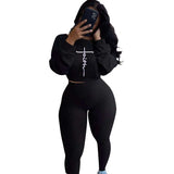 Tracksuit For Women Faith Letter Ribbed Knit Two Piece Set Casual 2 Pcs Outfits Long Sleeve Tshirts Pants Suit Matching