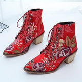 Size 43 New Coarse And High-With Martin Boots Female Pointed Embroidery National Style With Short