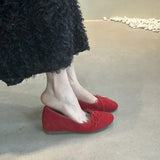 Gentle Bow Single Shoes Women's Red 2025 Spring And Autumn New Evening Breeze Shoes Round Bean
