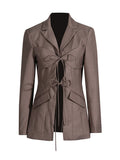 Zingj Spring Fashion Sexy V-Shaped Tie Hollow Out Waist Irregular Splicing Design Sense Suit Jacket
