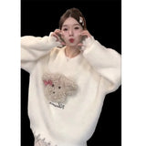 New Beige Soft-Gried Puppy Splicing Head Horse Sea Hair Sweater Women's Spring And Autumn Lazy Loose