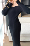 Sweater Dress Women 2023 Warm Knitted Dresses Black Vintage Winter Long Sleeve Dress Warm Autumn Womens