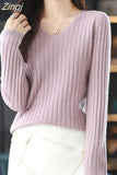 Women Sweater Long Sleeve Top Knitted Pullover V-Neck Fashion Sweater Woman Winter 2023 Basic Female Clothing Soild OL