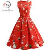 Christmas Women Floral Print Slim Vintage Casual Sleeveless Elegant Midi Party Dresses Vestidos