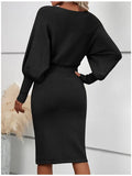 Women's Knitted Sweater Skirt Temperament Round Neck Long Sleeve Sexy Solid Color To Show Thin Ass