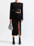 Spring 2025 New Fashion Sexy Round Tie With Short Top + High-Waisted Three-Dimensional Flowers Open Forked And Hip