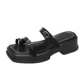 Thick Bottom Slippers Women Wear 2025 Summer Fashion Square Jacket Slippers Sweet Word Beach Cool