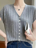 Spring And Summer New V-Neck Button Outside The Cardigan Lady Elegant Ocean Simple Thin Knit Short