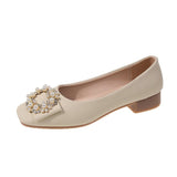 Fashion Commuting Single-Shoe Women 2025 Autumn New Casual Square Head Pearl Bean Shoes Korean Version Of Shallow Women's