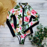 Print One Piece Swimsuit Long Sleeve Swimwear Women Bathing Suit Retro Swimsuit Vintage One-piece Surfing Swim Suits 211-1-Outfit