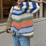 Fall Loose Round-Neck Striped Knitted