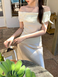 Xixi 2025 Summer New Korean Version Of The Flower Temperament Word-Collar Ice Silk Knitted Women's Top