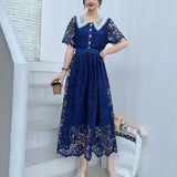 Dress Women's New Sweet Collar Collar Buckle Repair Medium Long Lace Temperament High-Sense