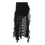 New Women's Dress Of Autumn 2024 Unique Design Black Lace Wave Rfolded Half-Body