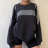 Preppy Contrast Color Splice Sweatshirt-Outfit