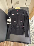 College Wind Puppy Embroidery V Collar Knitted Cardigan Sweater Coat Four Bar Thin Japanese, South Korea, Japan And South Korea