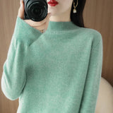 Zingj 2024 Autumn / Winter New Women's Korean Version Slim Half High Collar Short Solid Color Bottom Sweater-Outfit