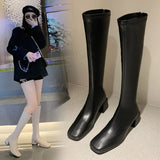 Girl But The Knee 2025 Spring And Autumn Small Tall Cylinder Plus Velvet Thin Boots Thick High And Square Knight Long