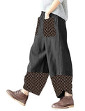 Printed Patchwork Cotton Linen Wide-leg Loose