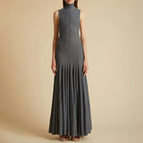 Wind Elegant Style 2025 Autumn And Winter New Standing Sleeveless Comfortable 100-Fold Dress Dress