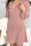 V-neck Lantern Sleeve Knit Elegant Vestidos De Mujer Fashion Korean Sweater Bodycon Y2K Mini Dress Women Clothing