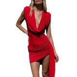Summer New Women's Deep V-Neck Temperament Hanging Neck Folds Sexy Body-Body-To-Sting
