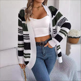 Shooting 2025 Autumn And Winter Casual Crash Striped Pocket Long-Sleeved Sweater Cardigan Coat Women's