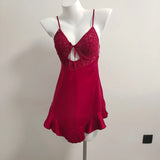 Pajamas Female Summer Lace Breast Pad Sling Ajaskirt Pajamas Set Bride Red Ice Silk