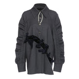 New Careful Machine Bow Knot Hollow Age Reduction Porch Fold Bubble Sleeve Top