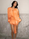 Women's Clothing 2025 New French Loose Long-Sleeved Holiday Lotus Leaf Side Short Dress Women's Autumn And