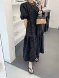 Jacquard Bubble Sleeve French Simplicity Dress Summer Casual Women Elegant Self-cultivation Ladies Woman Dresses New