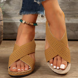 Asia Hollow Cross With Thick-Soled Sandals Women Magic Sticker Pure Light Slope And Beach Cool