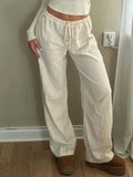 Basic Solid Color Drawstring Straight Leg Pants-Outfit