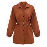 Autumn And Winter Women's Wear 2025 Fashion New Solid Color Shirt Collar Single Breasted Belt Shirt Coat