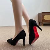 New Black Velvet Red-Soled High-Heeled Shoes Women Fine Heel Waterproof Head Single Shoes Women Do Not Tired Of
