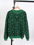 Autumn And Winter Sweater Women Loose Knitted Round Collar Long-Sleeved Leopard Print Sweater Open Shirt