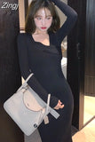 Knitted Dresses for Women Long Sleeve Sweater Elegant Party Female Office Lady Slim One-Piece Dress Korean Autumn