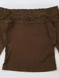 Lace Splice Off Shoulder Long Sleeve Tee-Outfit