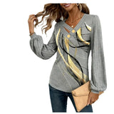 Explosion Top-Print T-Shirt Bottom Knitted Long-Sleeved Long-Sleeved