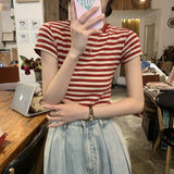 Zingj Bottom Shirt Summer 2024 New Design Sense Short-Sleeved T-Shirt Women's Retro Student Slim