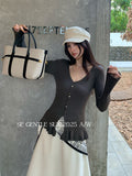 Xixi 2025 Autumn White Label New Temperament Pure Color V-Neck Wool Bottom Shirt Women