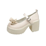 Thick And Mary Jane Women's Shoes 2025 Spring New Small Man With Bows And Skirts Small Leather