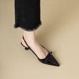 Red Sharp Head Patent Leather Heeled Sandals Women Summer New Retro Wind And Back Empty Single Shoe