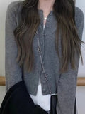 Windish Small Wool Knitted Cardigan Women's Autumn And Winter Round-Neck Long-Sleeved Bottom Shirt Short Repair Inside The