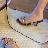 Fine Heel Tip Retro High Heels 2025 New Dew Weaving Cross Sandals Women Wear Outside In