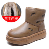 Cow Skin Thick Bottom Plus Velvet Warm Lamb Velvet Snow Boots Women's Shoes Winter New Retro Boots Age-Old Cotton