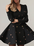 Fashion Ballet Elements Design Floral Thorn Dress Dress Women's High-End Butterfly Embroidery V-Neck Long