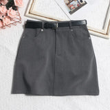 Real Shooting Gray Short Skirt Women's Summer Leisure High-Waisted Thin A-Body Skirt Anti-Walking Bag Hip Skirt With Belt