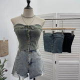 With Chest Cushions Denim Bra Sleeveless Top Single Buckle One-Pack Short Vest